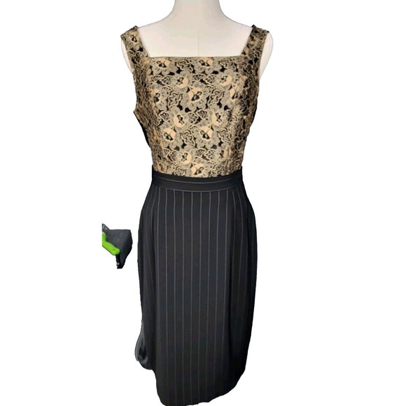 Joseph Ribkoff Dresses & Skirts - Vintage Joseph Ribkoff Suit Top Skirt Small 6 Pinstripe Blk Gold Lace